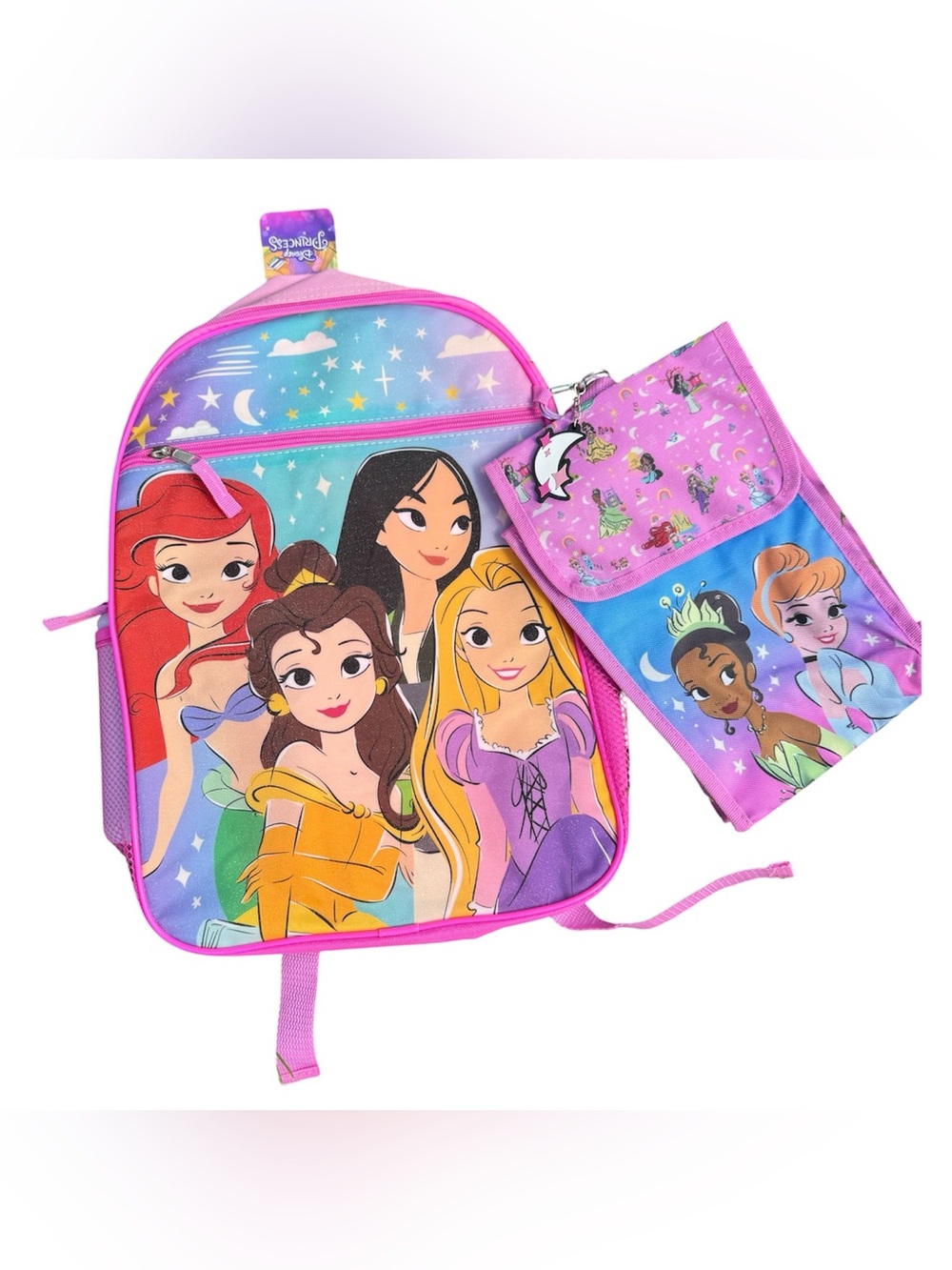 Disney Princess Pink Girly Lunch Box Water Bottle Keychain School Backpack